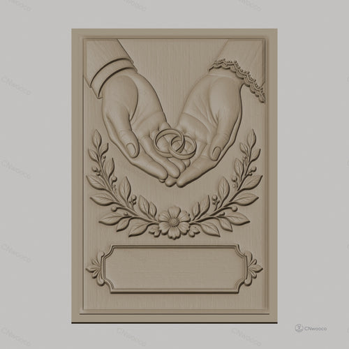 Fichier CNC & impression 3D alliance avec mains, fleurs et feuillages, haute qualité relief STL