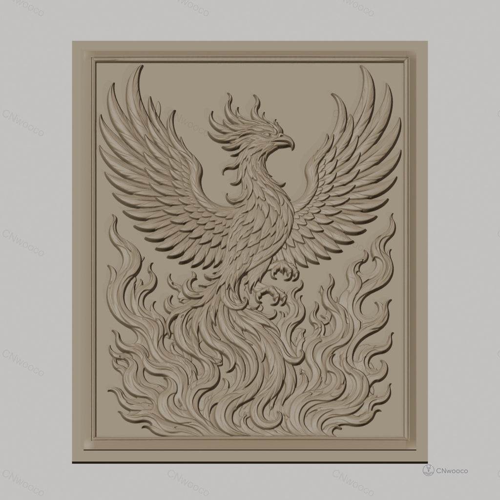 Fichier CNC & impression 3D phénix, oiseau mythique en flammes, haute qualité relief STL
