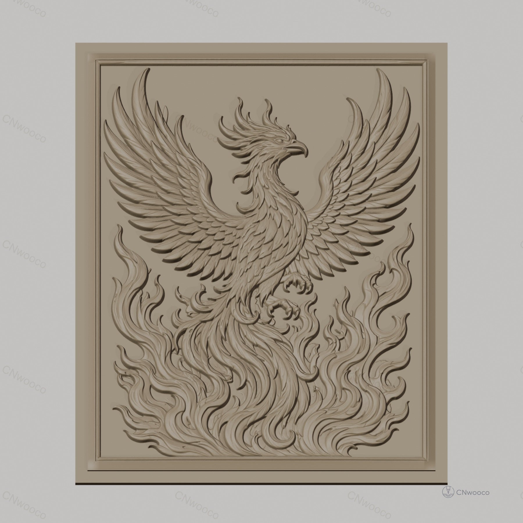 Fichier CNC & impression 3D phénix, oiseau mythique en flammes, haute qualité relief STL
