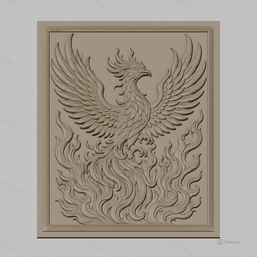 Fichier CNC & impression 3D phénix, oiseau mythique en flammes, haute qualité relief STL