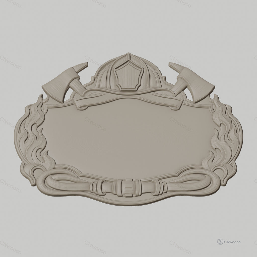 Fichier CNC & impression 3D plaque de pompier, casque, haches, flammes, STL très haute qualité