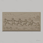 Fichier CNC & impression 3D enfants jouant à la corde, paysage rural avec maison, haute qualité relief STL