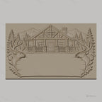 Fichier CNC & impression 3D chalet en bois, têtes de cerf, sapins, montagnes, haute qualité relief STL