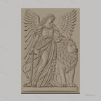 Fichier CNC & impression 3D ange guerrier avec épée et lion, haute qualité relief STL