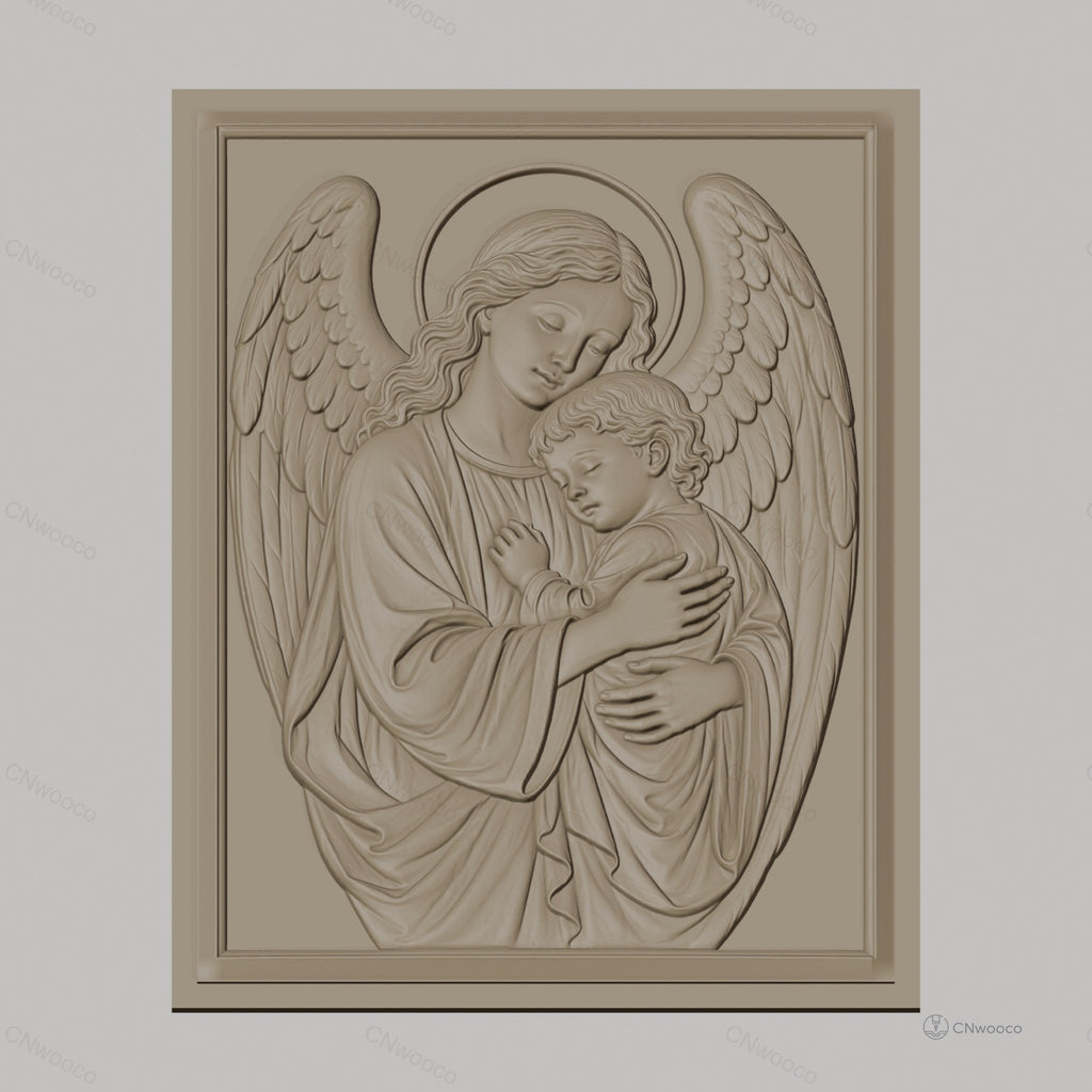 Fichier CNC & impression 3D Ange protecteur, mère ange avec enfant, haute qualité relief STL
