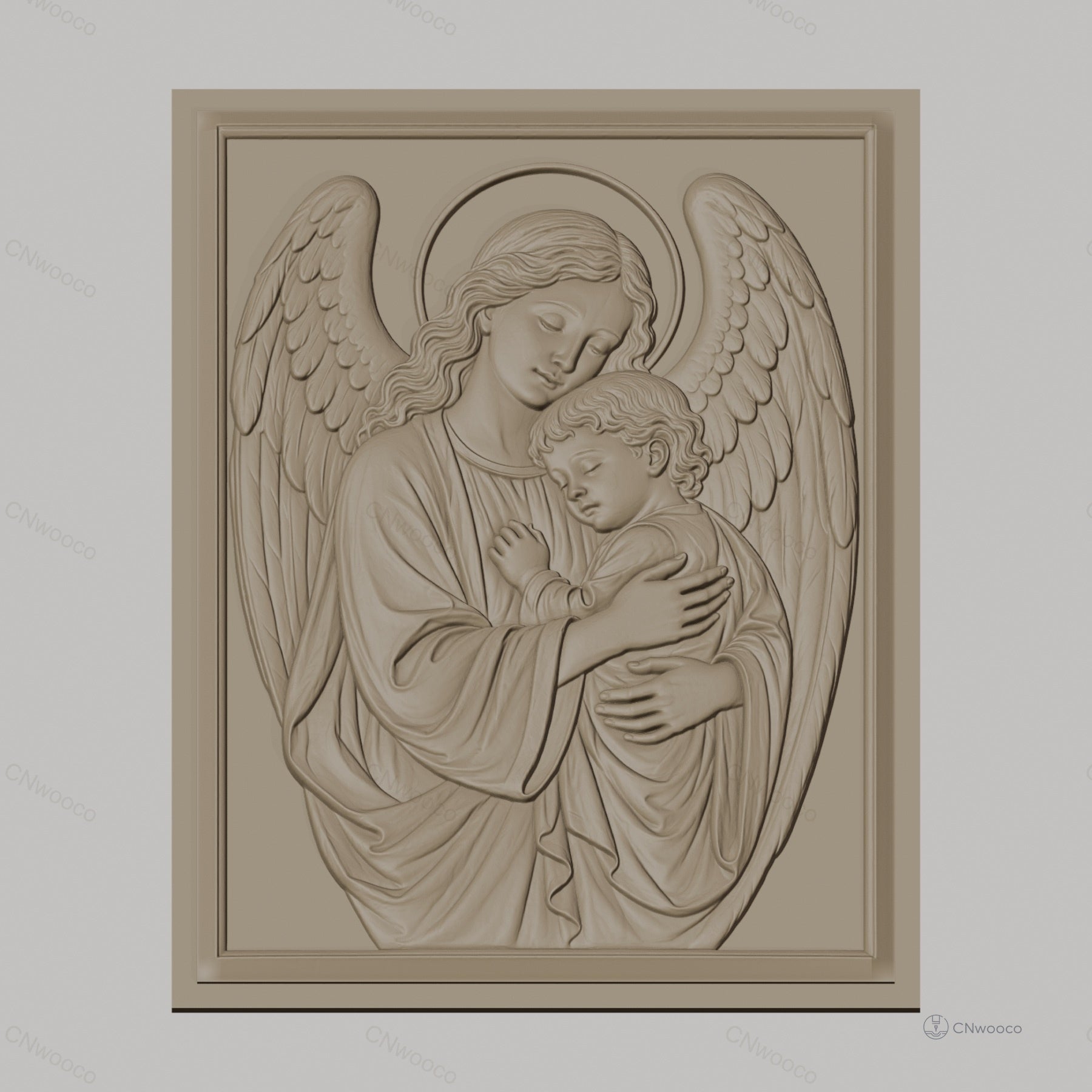 Fichier CNC & impression 3D Ange protecteur, mère ange avec enfant, haute qualité relief STL