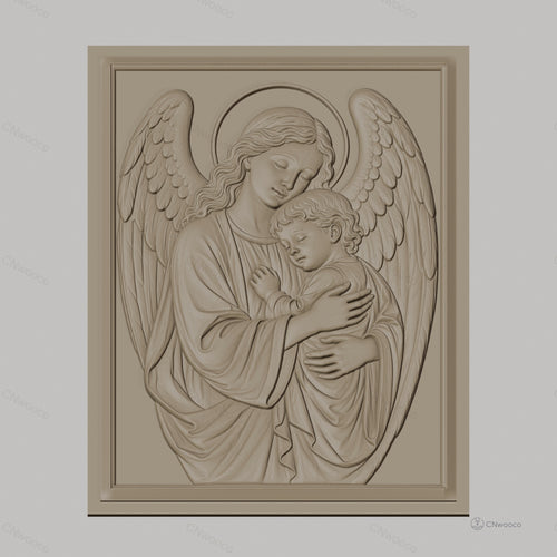 Fichier CNC & impression 3D Ange protecteur, mère ange avec enfant, haute qualité relief STL