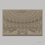 Fichier CNC & impression 3D bibliothèque classique, salle de lecture avec tables et lampes, haute qualité relief STL