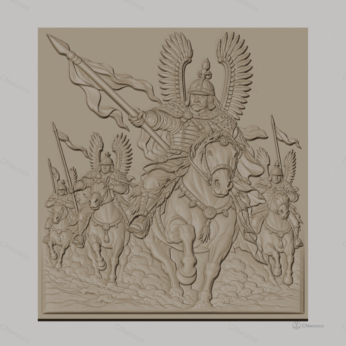Fichier CNC & impression 3D cavaliers ailés en armure, chevaux en bataille, haute qualité relief STL