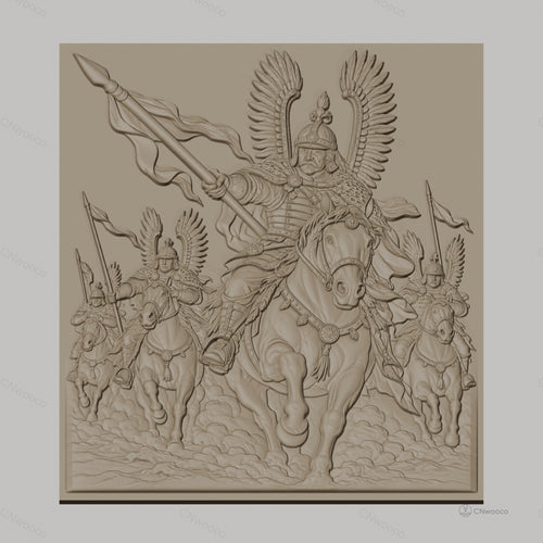 Fichier CNC & impression 3D cavaliers ailés en armure, chevaux en bataille, haute qualité relief STL