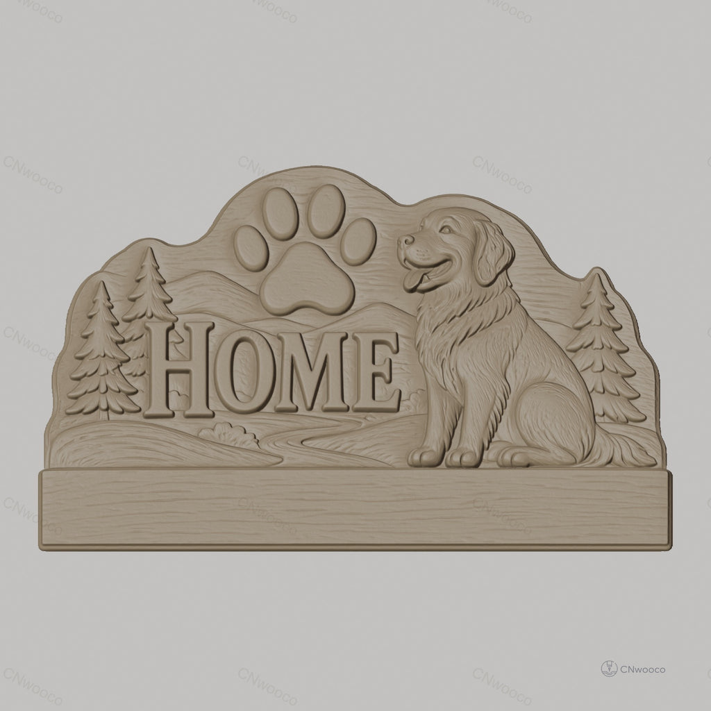 Fichier CNC porte-clés mural enseigne murale chien et patte, décor accueil HOME, STL très haute qualité