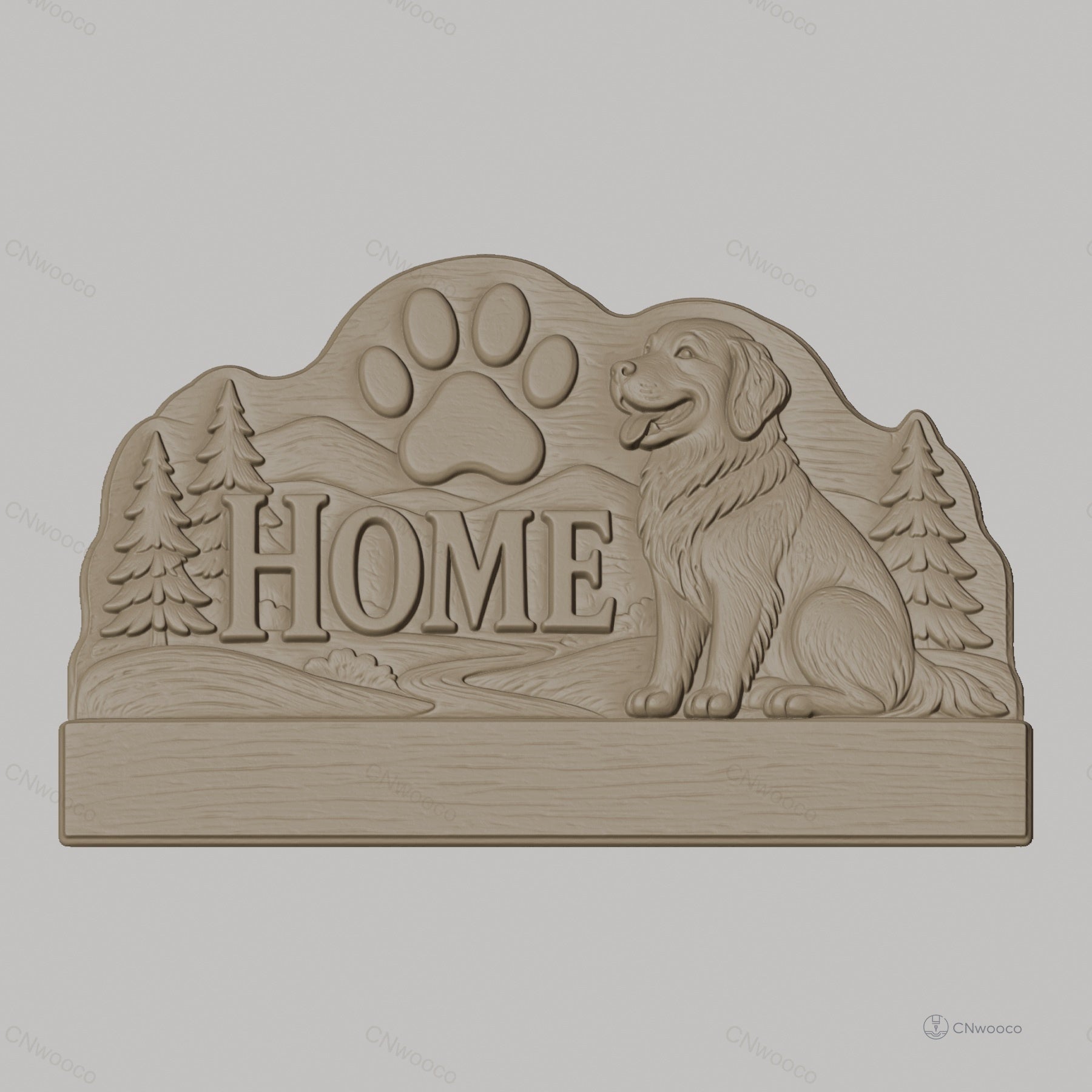 Fichier CNC porte-clés mural enseigne murale chien et patte, décor accueil HOME, STL très haute qualité