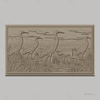 Fichier CNC & impression 3D hérons au coucher de soleil, paysage marécage relief, haute qualité relief STL