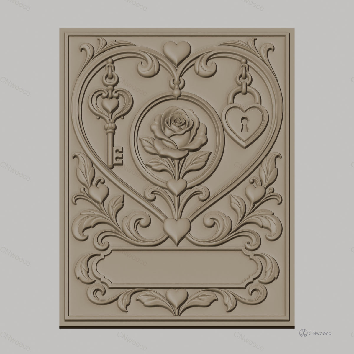 Fichier CNC & impression 3D cœur romantique, rose, clé et cadenas, haute qualité relief STL