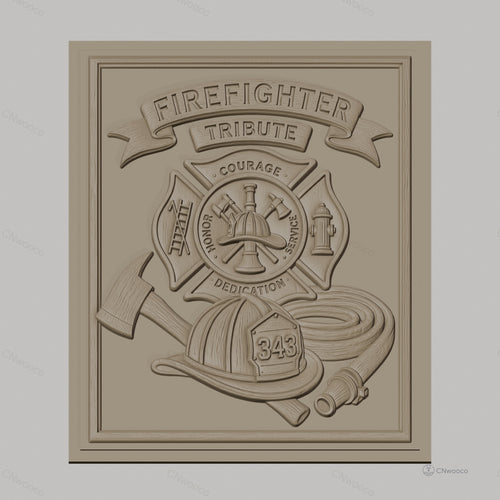 Fichier CNC & impression 3D pompiers, casque, hache, tuyau d'incendie, écusson hommage, haute qualité relief STL