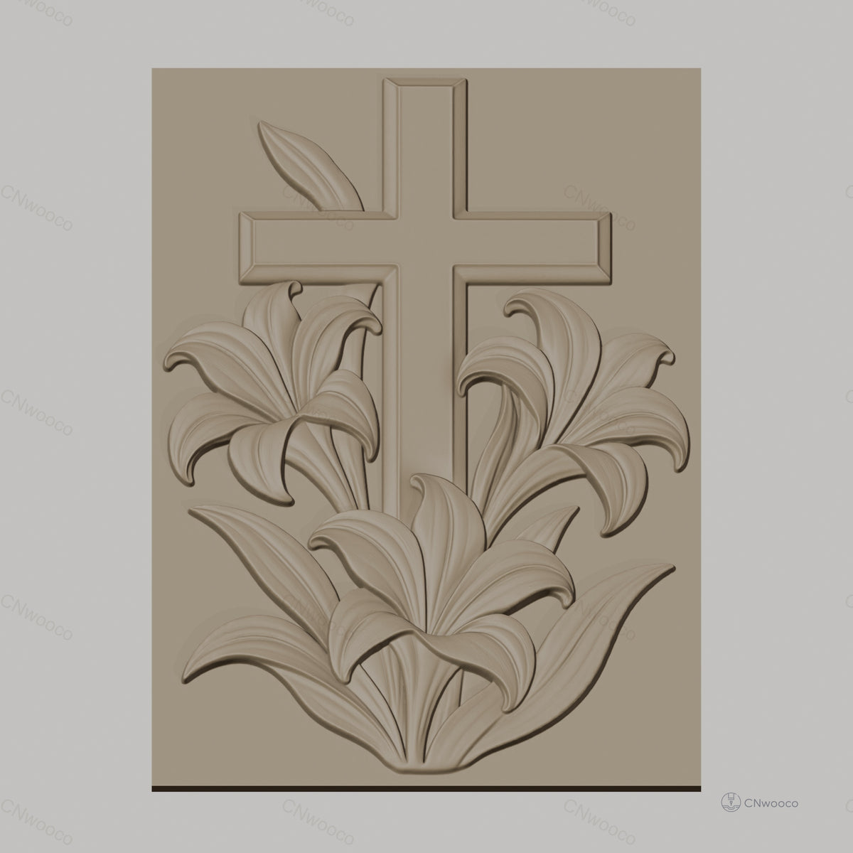 Fichier CNC & impression 3D Croix avec lys et feuilles, haute qualité relief STL