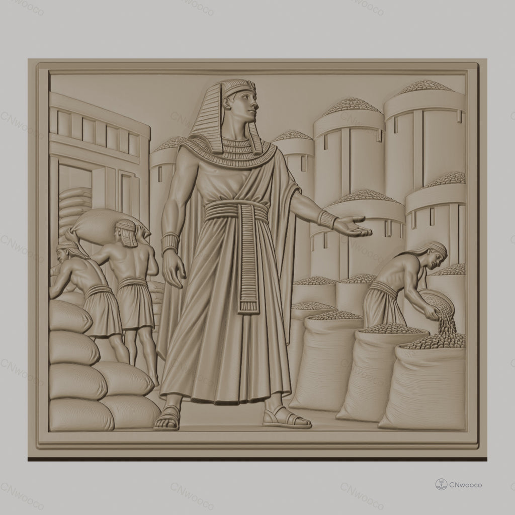 Fichier CNC & impression 3D ancien Égypte, homme en toge avec sacs et grenier, haute qualité relief STL