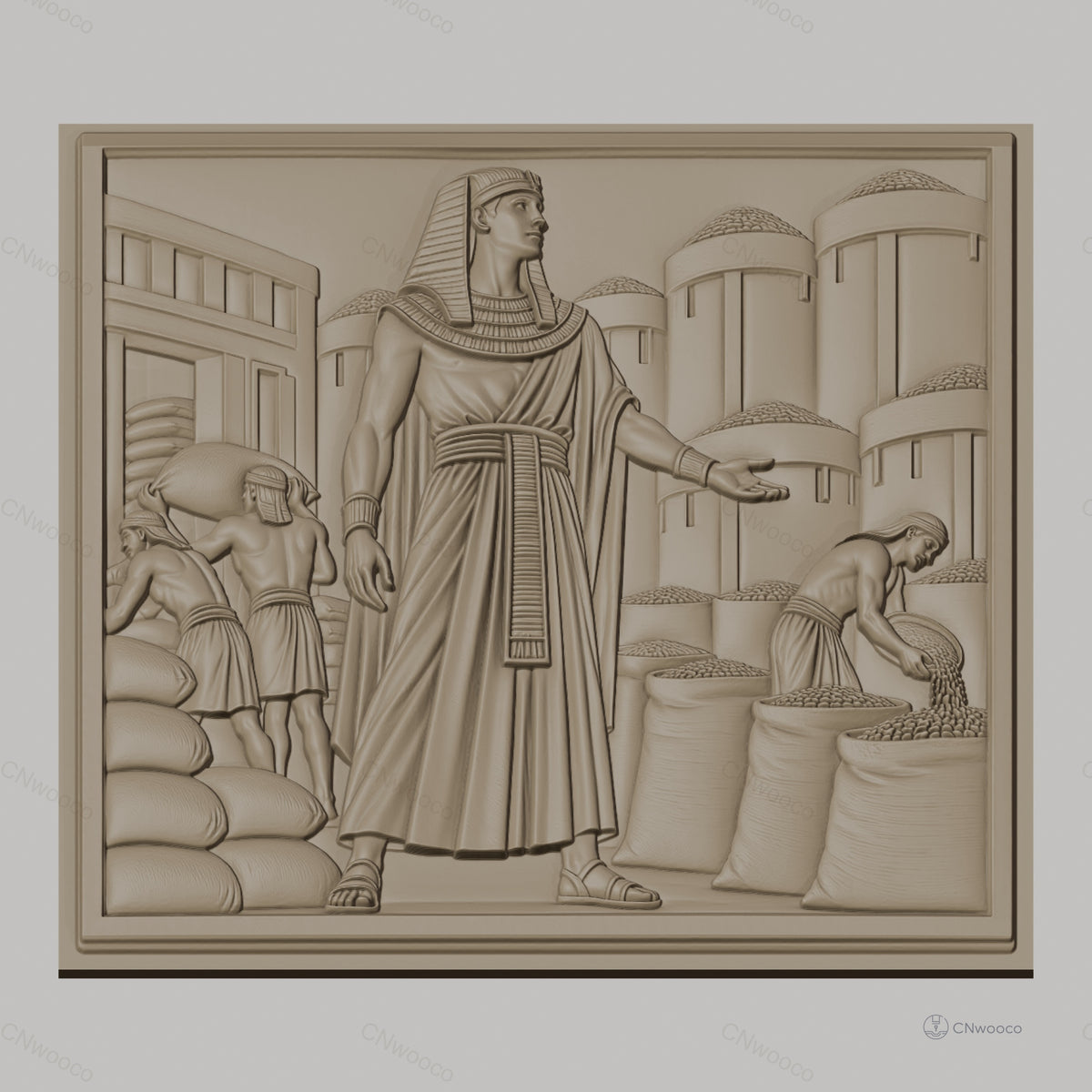 Fichier CNC & impression 3D ancien Égypte, homme en toge avec sacs et grenier, haute qualité relief STL