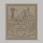 Fichier CNC & impression 3D ferme américaine, tracteur, grange, moulin à vent, drapeaux USA, haute qualité relief STL