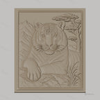 Fichier CNC & impression 3D tigre reposant, relief montagne arbre haute qualité relief STL