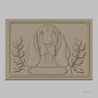 Fichier CNC & impression 3D Chien Basset, portrait en relief avec feuilles décoratives, haute qualité relief STL