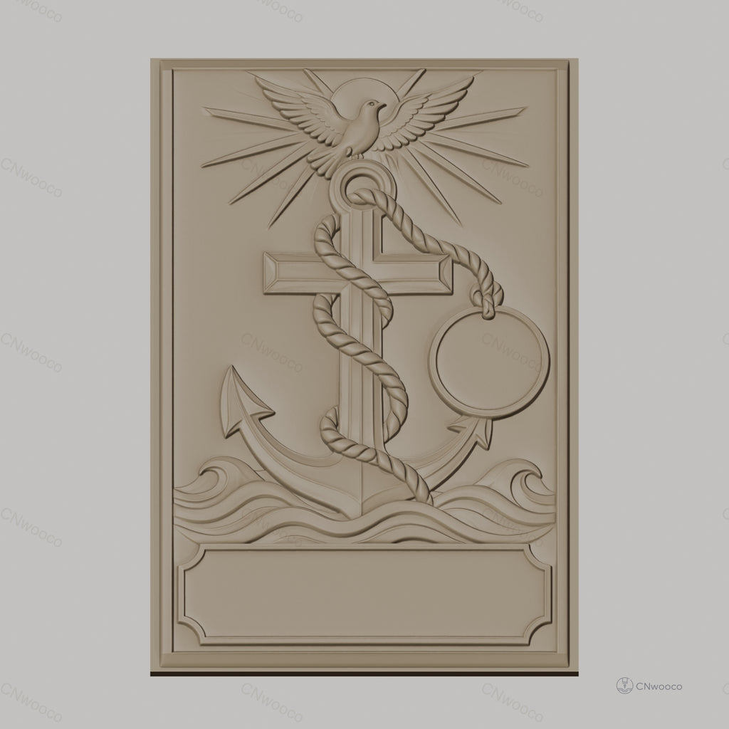 Fichier CNC & impression 3D ancre, croix, colombe et vagues, haute qualité relief STL