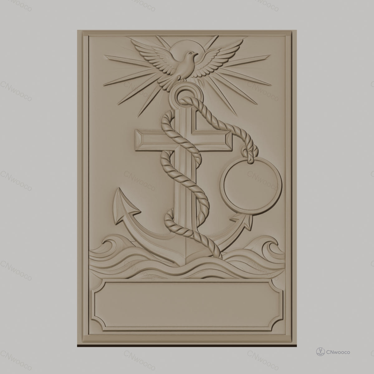 Fichier CNC & impression 3D ancre, croix, colombe et vagues, haute qualité relief STL