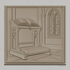 Fichier CNC & impression 3D pupitre de prière, livre ouvert et fenêtre gothique, haute qualité relief STL