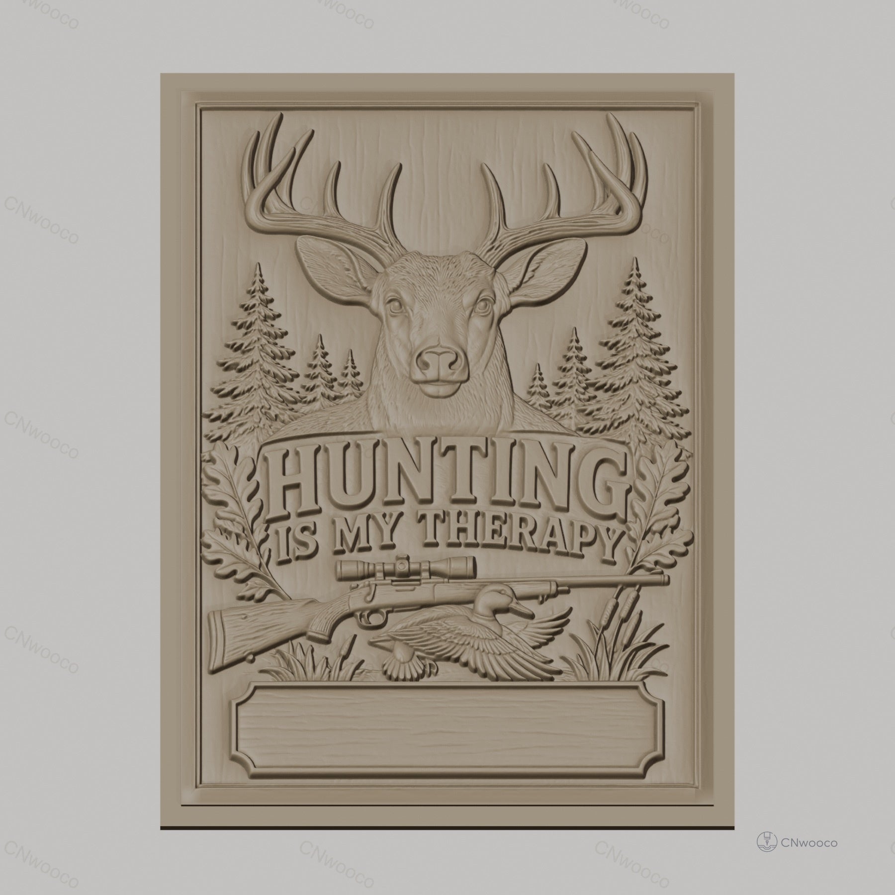 Fichier CNC & impression 3D chasse, cerf, fusil, canard, forêt, texte Hunting is my therapy, haute qualité relief STL