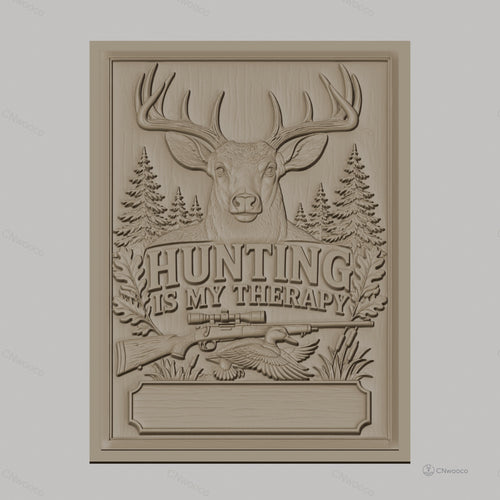 Fichier CNC & impression 3D chasse, cerf, fusil, canard, forêt, texte Hunting is my therapy, haute qualité relief STL