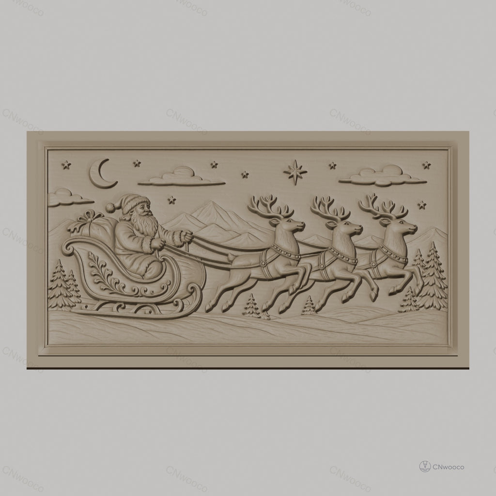 Fichier CNC & impression 3D Noël, père Noël en traîneau avec rennes, haute qualité relief STL