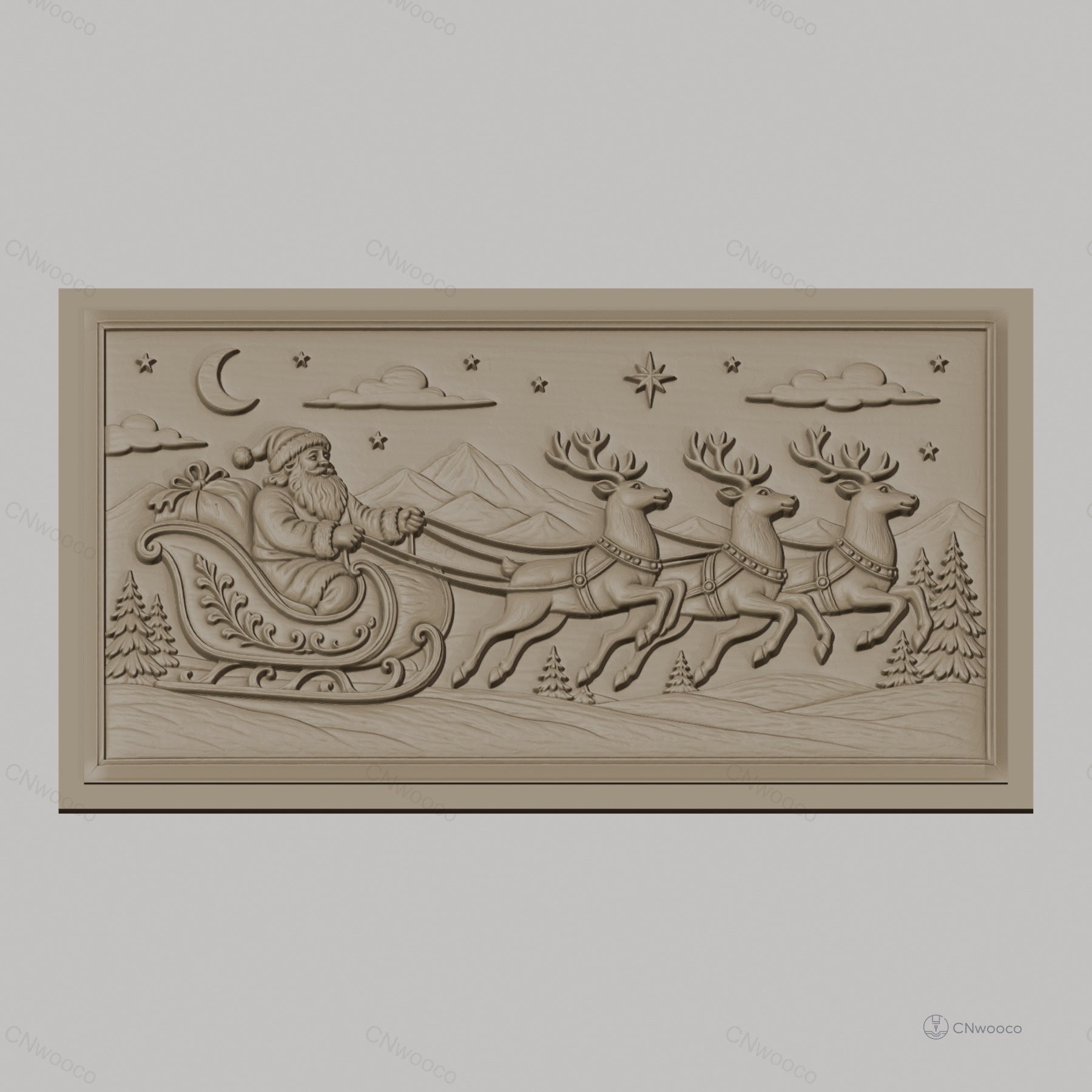 Fichier CNC & impression 3D Noël, père Noël en traîneau avec rennes, haute qualité relief STL