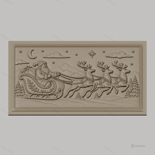 Fichier CNC & impression 3D Noël, père Noël en traîneau avec rennes, haute qualité relief STL