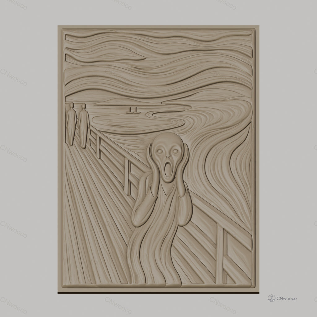 Fichier CNC & impression 3D Le Cri, personnage en détresse sur pont, haute qualité relief STL