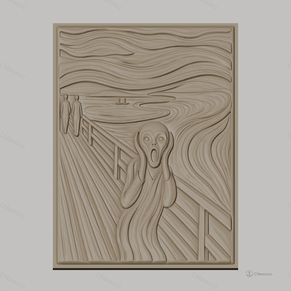 Fichier CNC & impression 3D Le Cri, personnage en détresse sur pont, haute qualité relief STL