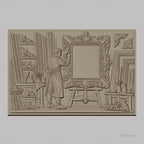 Fichier CNC & impression 3D atelier de cadreur, homme artiste sculptant cadre ornementé, haute qualité relief STL