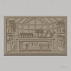 Fichier CNC & impression 3D serre de jardin, table avec pots, outils de jardinage haute qualité relief STL