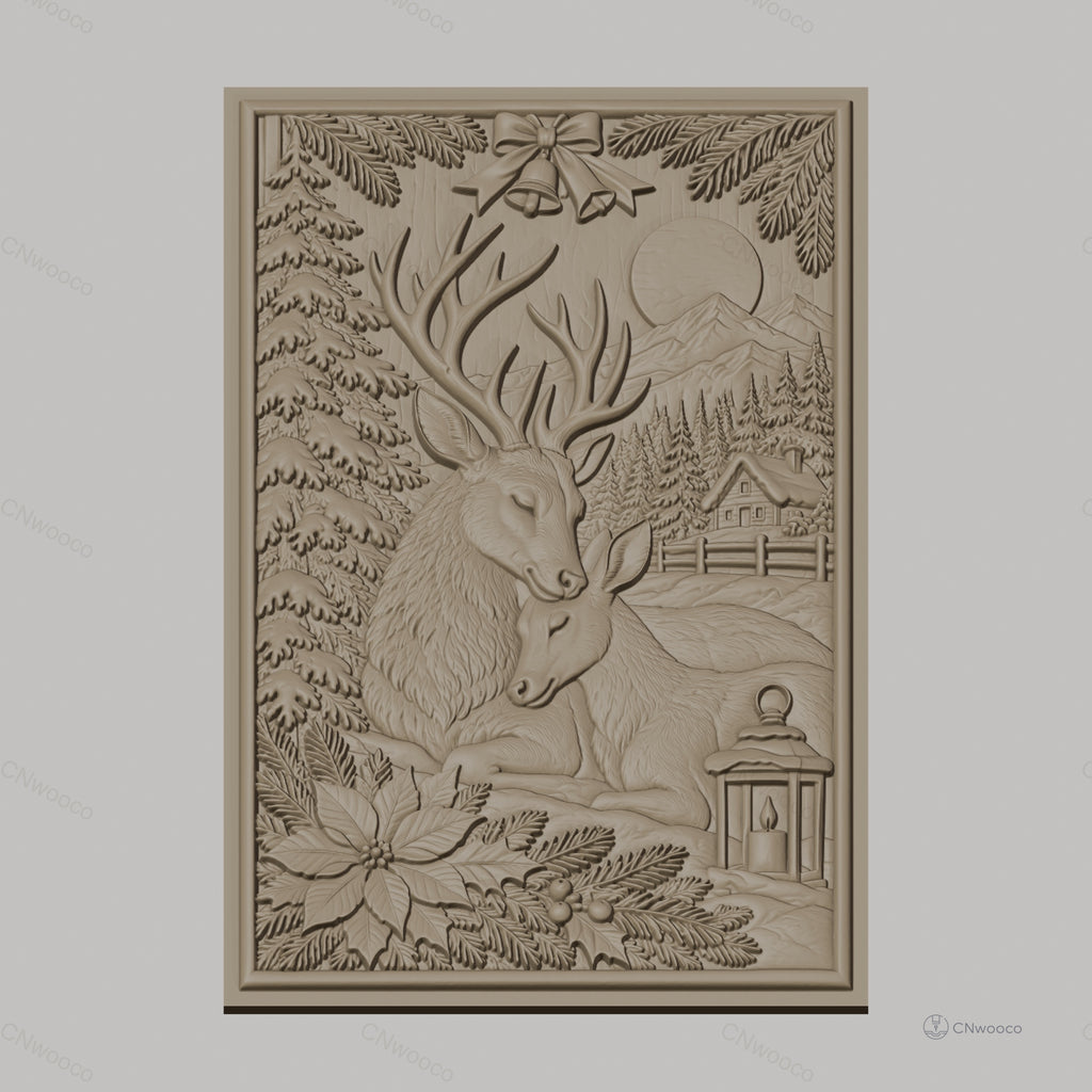 Fichier CNC & impression 3D cerfs, sapins, cabane, lanterne, poinsettia, bois, haute qualité relief STL
