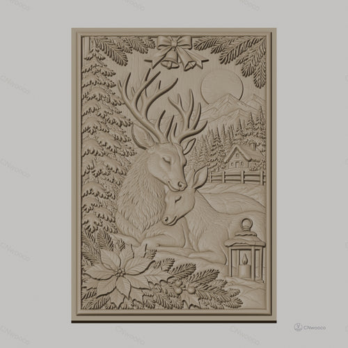 Fichier CNC & impression 3D cerfs, sapins, cabane, lanterne, poinsettia, bois, haute qualité relief STL