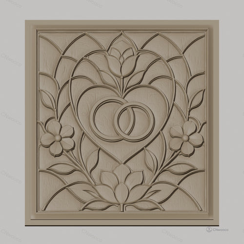 Fichier CNC & impression 3D mariage, cœurs entrelacés et fleurs, haute qualité relief STL