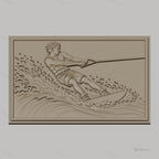 Fichier CNC & impression 3D skieur nautique, homme en action avec éclaboussures d'eau, haute qualité relief STL