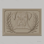 Fichier CNC & impression 3D Boxer chien, portrait avec feuilles et cadre ornemental, haute qualité relief STL
