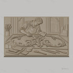 Fichier CNC & impression 3D artisan appliquant feuille d'or, pinceaux et motifs baroques, haute qualité relief STL