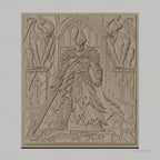 Fichier CNC & impression 3D guerrier médiéval avec épée et gargouilles, haute qualité relief STL