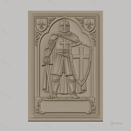 Fichier CNC & impression 3D chevalier armure médiévale, épée et bouclier croix, haute qualité relief STL