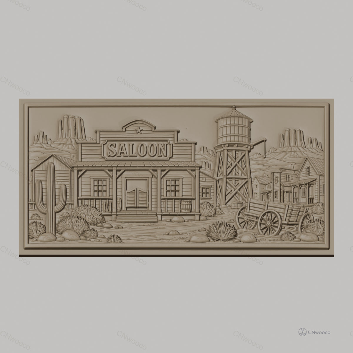 Fichier CNC & impression 3D western village saloon chariot cactus haute qualité relief STL
