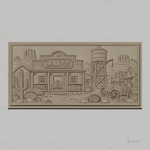 Fichier CNC & impression 3D western village saloon chariot cactus haute qualité relief STL