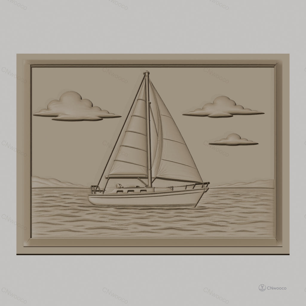 Fichier CNC & impression 3D bateau à voile, mer, nuages, haute qualité relief STL