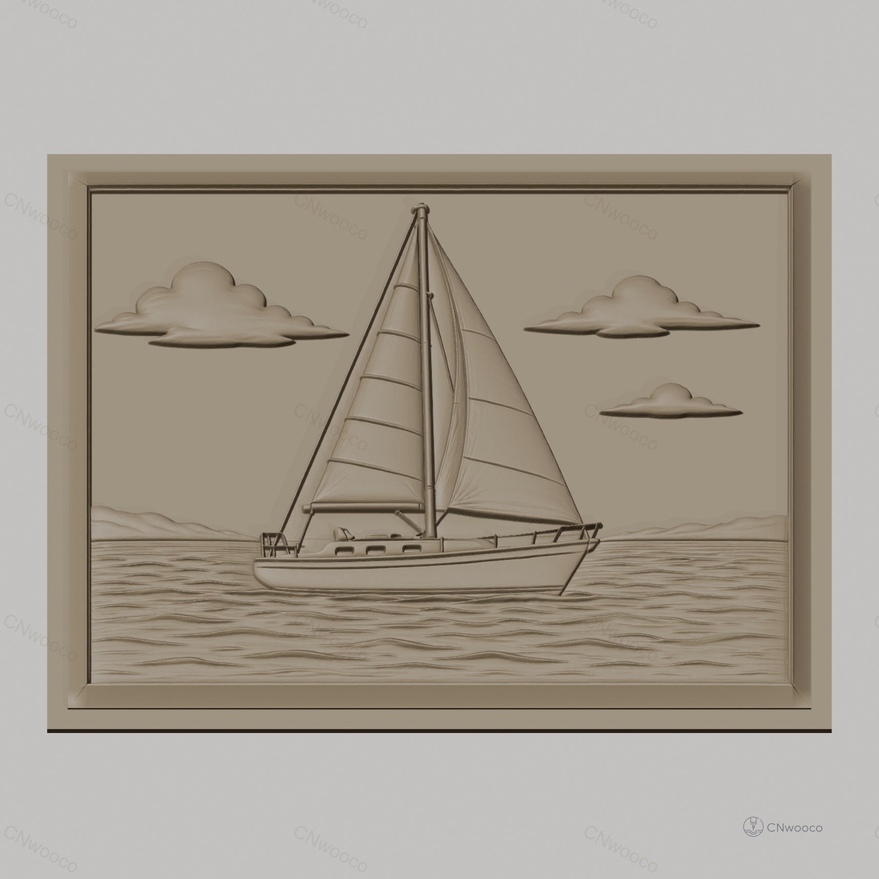 Fichier CNC & impression 3D bateau à voile, mer, nuages, haute qualité relief STL