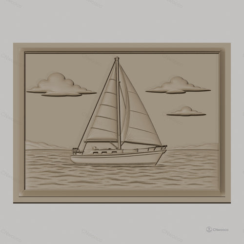 Fichier CNC & impression 3D bateau à voile, mer, nuages, haute qualité relief STL